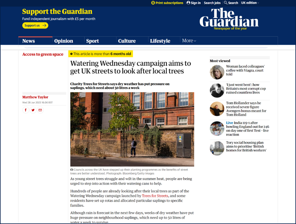 Trees for Streets featured in the Guardian.